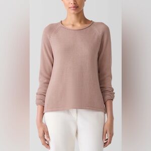 Eileen Fisher Raglan Sleeve Organic Cotton Blend Sweater Sz L Opal Quiet Luxury